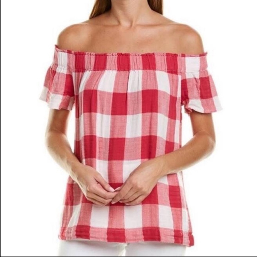 Anthropologie Cloth & Stone Maecy Off The Shoulder Gingham Textured Top Small
